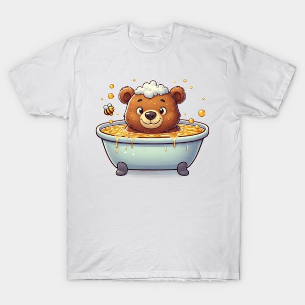 Cute Bear in a Tub of Honey Illustration T-Shirt by Dmytro